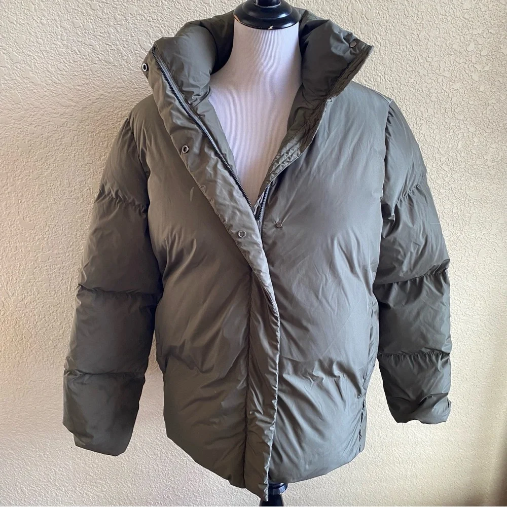 Jenni Kayne Olive Green Puffer Coat Jacket Down Filled Quilted Mid Length: XS - Picture 2 of 15